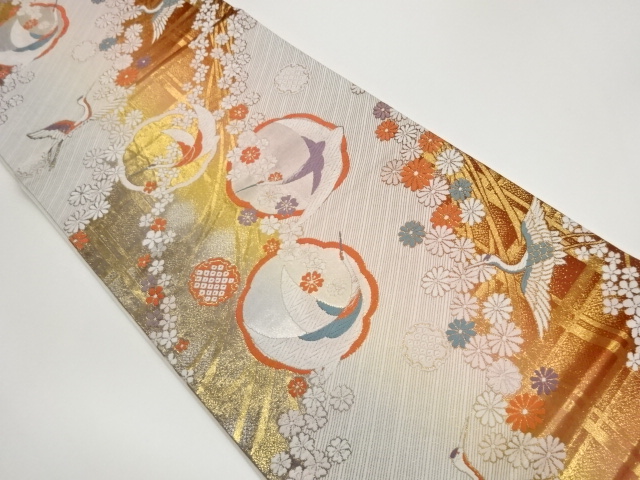 JAPANESE FUKURO OBI / WOVEN CRANE & SAKURA